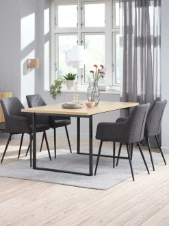 AABENRAA + PURHUSAABENRAA L160 table coloris chêne + 4 PURHUS chaises gris