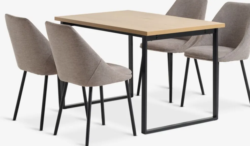 AABENRAA + VELLEVAABENRAA L120 table coloris chêne + 4 VELLEV chaises sable