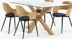 AGERBY + HVIDOVREAGERBY L160 table chêne naturel + 4 HVIDOVRE chaises noir