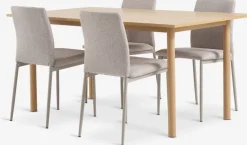 ALSTED + BRANDEALSTED L160 table coloris chêne + 4 BRANDE chaises beige