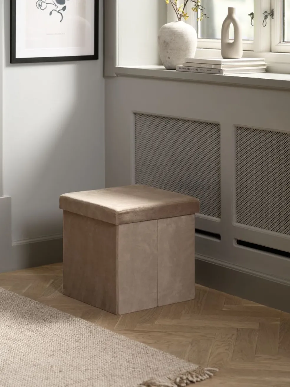 AUNINGPouf AUNING 38x38 a/rangement velours sable foncé