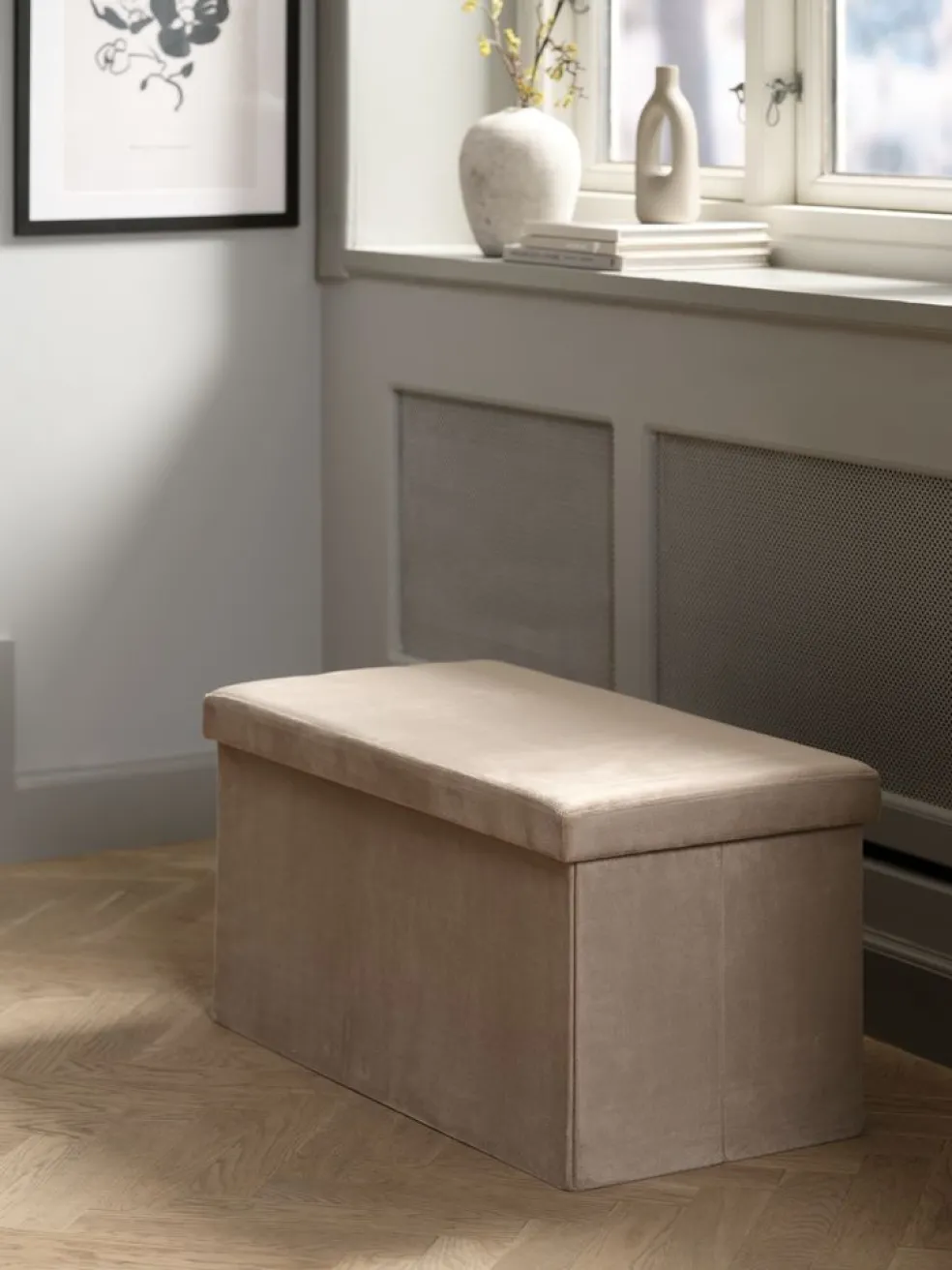 AUNINGPouf AUNING 76x38 a/rangement velours sable foncé