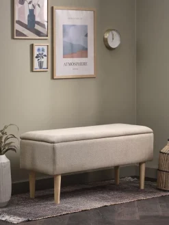 BADSTEDBanc BADSTED a/rangement tissu beige/coloris chêne