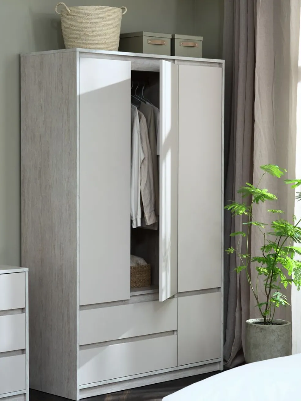 BILLUNDArmoire BILLUND 119x193 4 portes 2 tir. colo travertin/beige