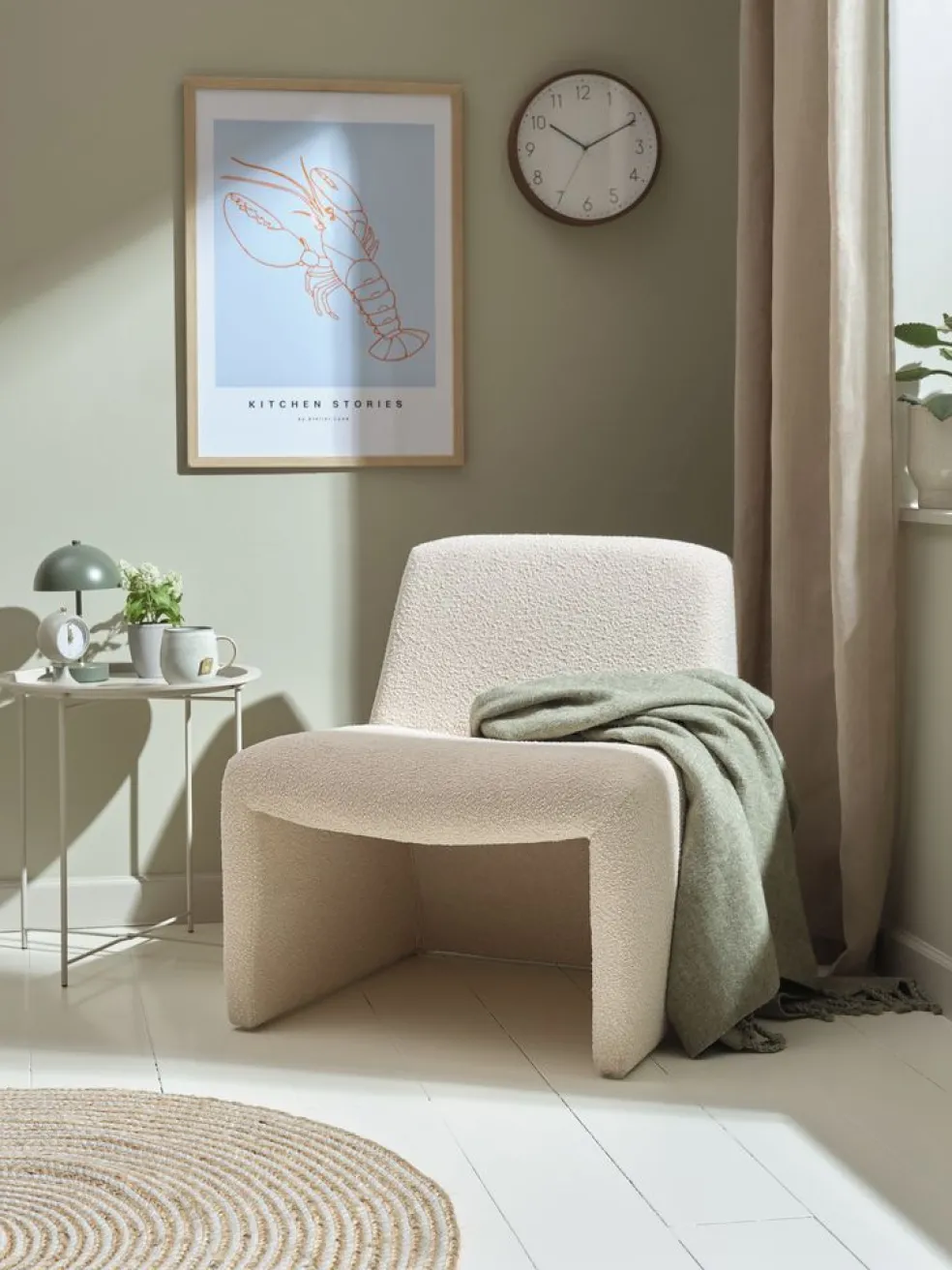 BULLERUPFauteuil lounge BULLERUP tissu teddy blanc cassé