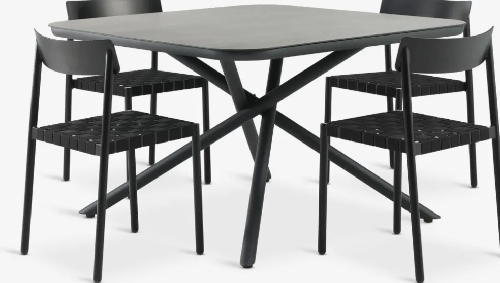 GOTHENBURG + HAGLEBUGOTHENBURG L120 table gris + 4 HAGLEBU chaises noir