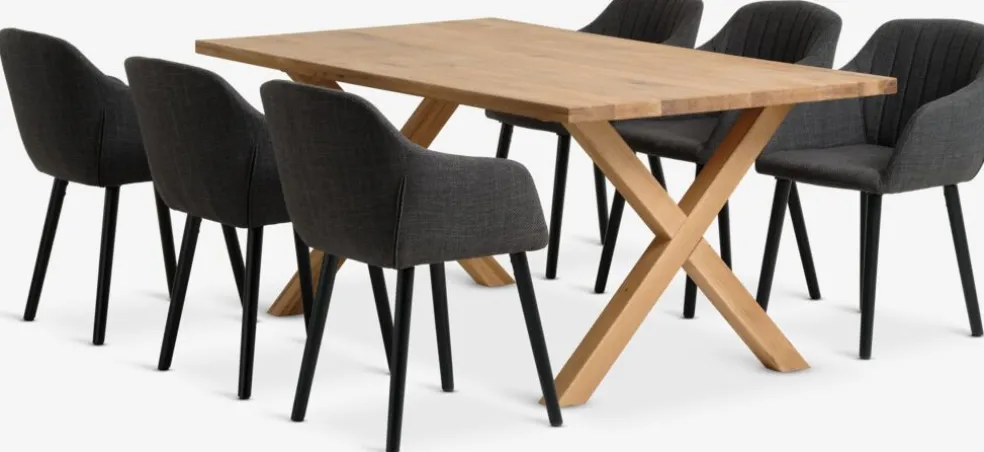 GRIBSKOV + ADSLEVGRIBSKOV L180 table chêne nat. + 4 ADSLEV chaises anthracite