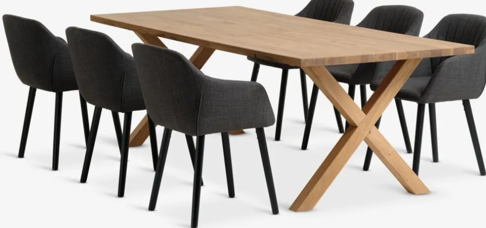 GRIBSKOV + ADSLEVGRIBSKOV L230 table chêne nat. + 4 ADSLEV chaises anthracite
