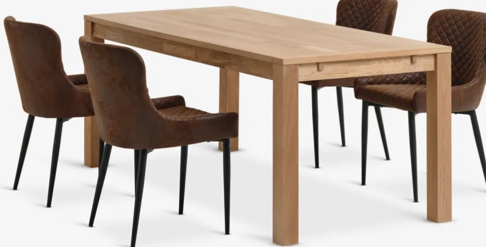 HAGE + PEBRINGEHAGE L190 table chêne naturel + 4 PEBRINGE chaises brun/noir