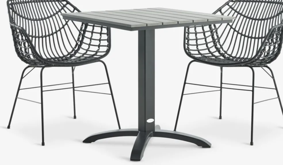 HOBRO + ILDERHUSEHOBRO L70 table gris + 2 ILDERHUSE chaises noir