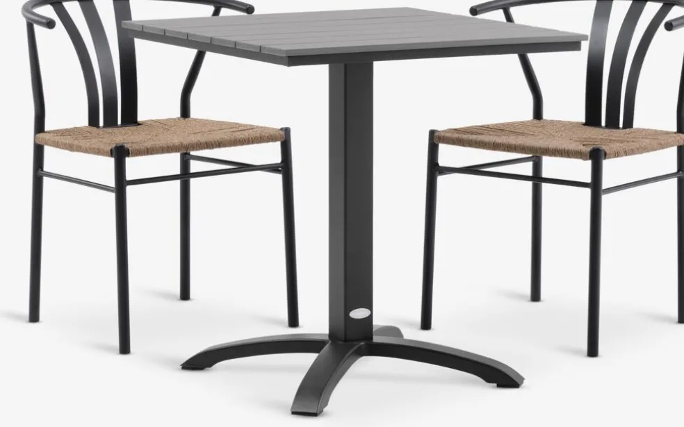 HOBRO + TAGMARKHOBRO L70 table gris + 2 TAGMARK chaises noir