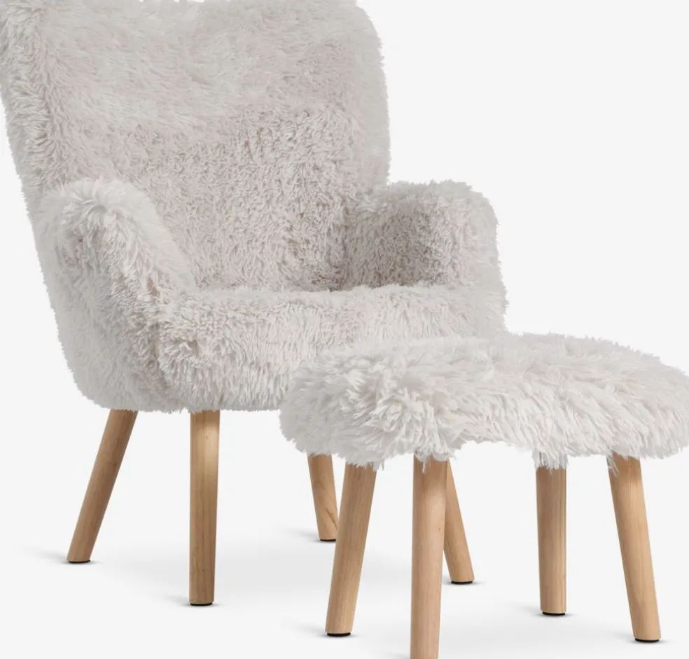 HVILSTEDFauteuil a/repose-pieds HVILSTED tissu teddy blanc ca./nat.