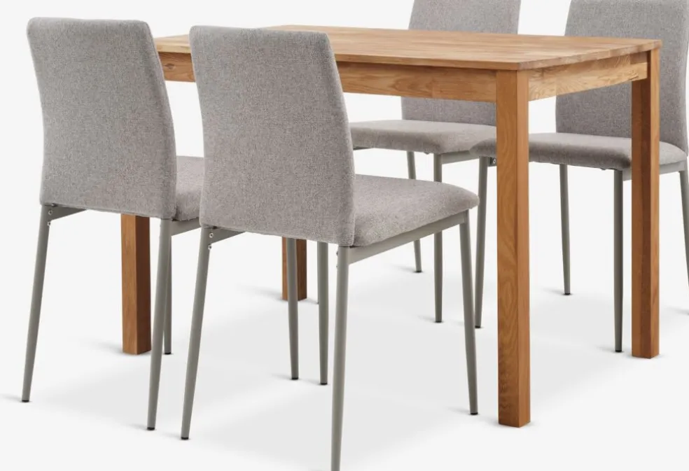 JEGERUP + BRANDEJEGERUP L115 table chêne naturel + 4 BRANDE chaises beige