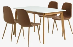JEGIND + JONSTRUPJEGIND L130 table blanc + 4 JONSTRUP chaises cognac