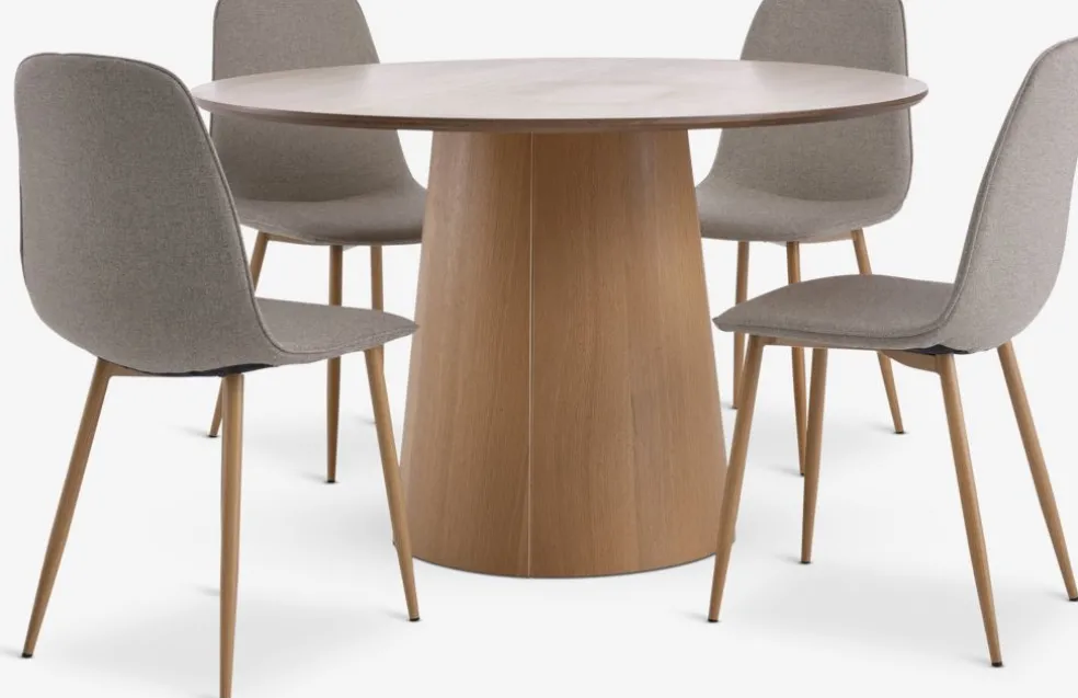 KLIPLEV + BISTRUPKLIPLEV Ø120 table coloris chêne + 4 BISTRUP chaises sable