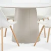 KLIPLEV + KASTRUPKLIPLEV Ø120 table imi. travertin + 4 KASTRUP chaises blanc