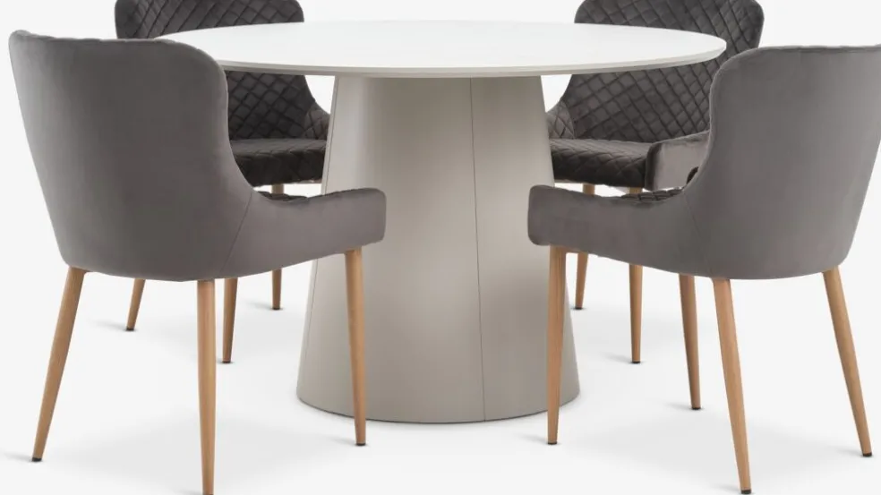 KLIPLEV + PEBRINGEKLIPLEV Ø120 table imi. travertin + 4 PEBRINGE chaises vel g