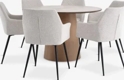 KLIPLEV + PURHUSKLIPLEV Ø120 table col. chêne + 4 PURHUS chaises blanc cassé