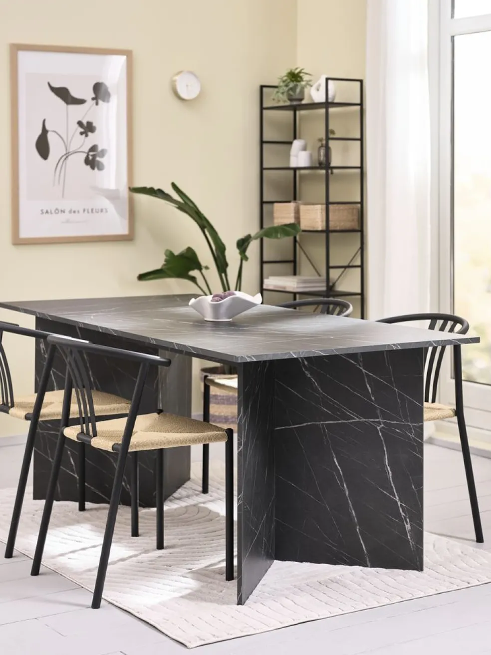 KRONDAL + JYDERUPKRONDAL L180 table marbre + 4 JYDERUP chaises noir/naturel
