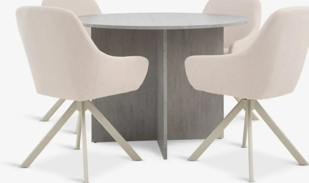 KRONDAL + ROSTRUPKRONDAL Ø110 table travertin + 4 ROSTRUP chaises beige