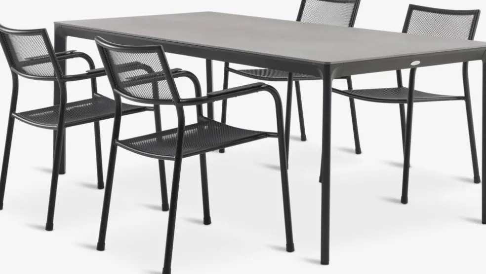 KUMLA + HEMSEDALKUMLA L200 table gris + 4 HEMSEDAL chaises noir