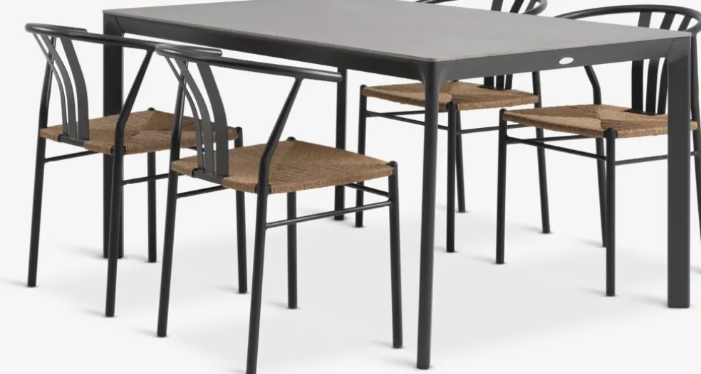 KUMLA + TAGMARKKUMLA L150 table gris + 4 TAGMARK chaises noir