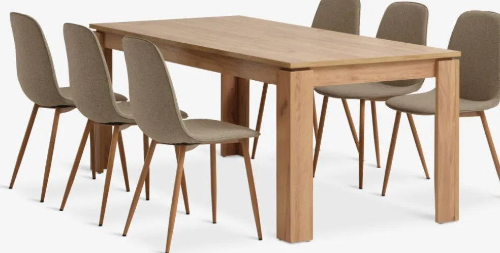 LINTRUP + BISTRUPLINTRUP L190/280 table colo. chêne + 4 BISTRUP chaises sable