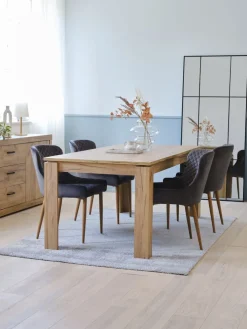 LINTRUP + PEBRINGELINTRUP L190/280 table colo. chêne + 4 PEBRINGE chaises gris