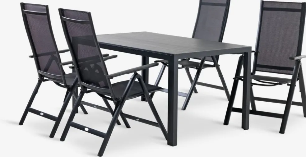 MADERUP + LOMMAMADERUP L150 table noir + 4 LOMMA chaises inclinable noir