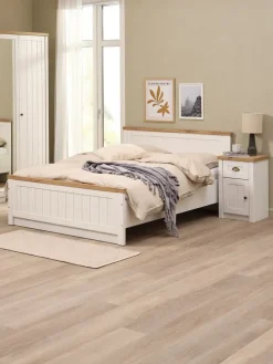 MARKSKELCadre de lit MARKSKEL 140x190 coloris blanc/chêne naturel