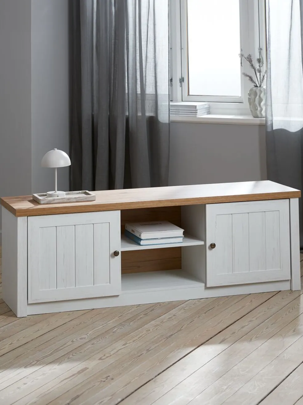 MARKSKELMeuble TV MARKSKEL 2 portes coloris blanc/chêne naturel