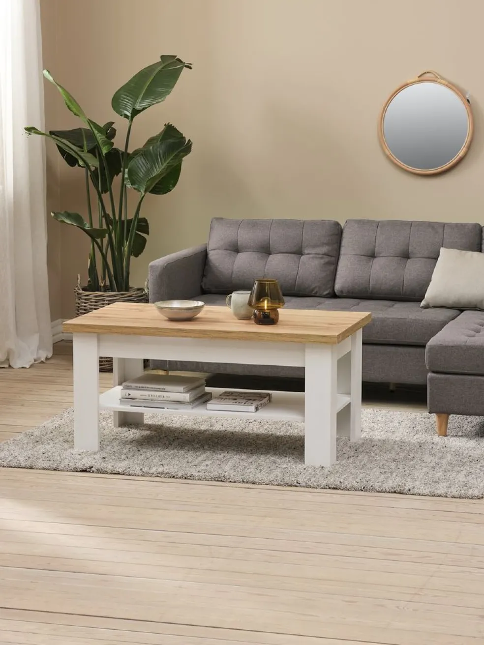 MARKSKELTable basse MARKSKEL 60x110 blanc/coloris chêne naturel