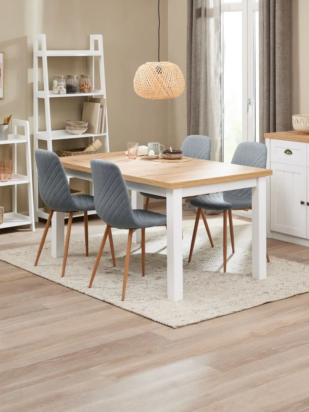 MARKSKELTable MARKSKEL 90x150/193 blanc/coloris chêne naturel
