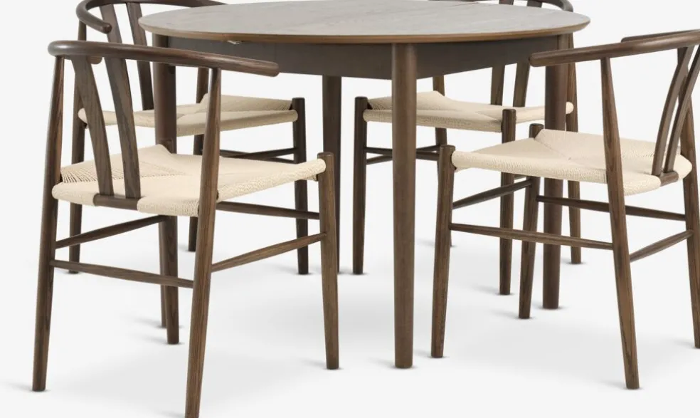 MARSTRAND + GUDERUPMARSTRAND Ø110 table chêne foncé + 4 GUDERUP chaises ch. f.