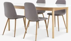 MARSTRAND + JONSTRUPMARSTRAND L200/280 table blanc + 4 JONSTRUP chaises gris