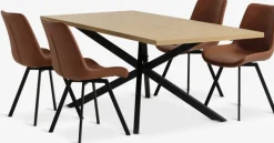NORTOFT + HYGUMNORTOFT L200 table coloris chêne + 4 HYGUM chaises cognac