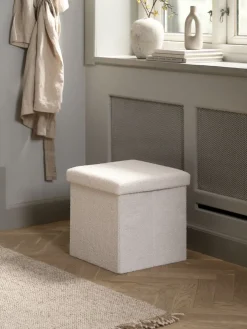 NYSTEDPouf NYSTED 38x38 a/rangement tissu teddy blanc cassé