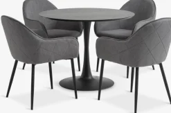 RINGSTED + SABRORINGSTED Ø100 table noir + 4 SABRO chaises gris/noir
