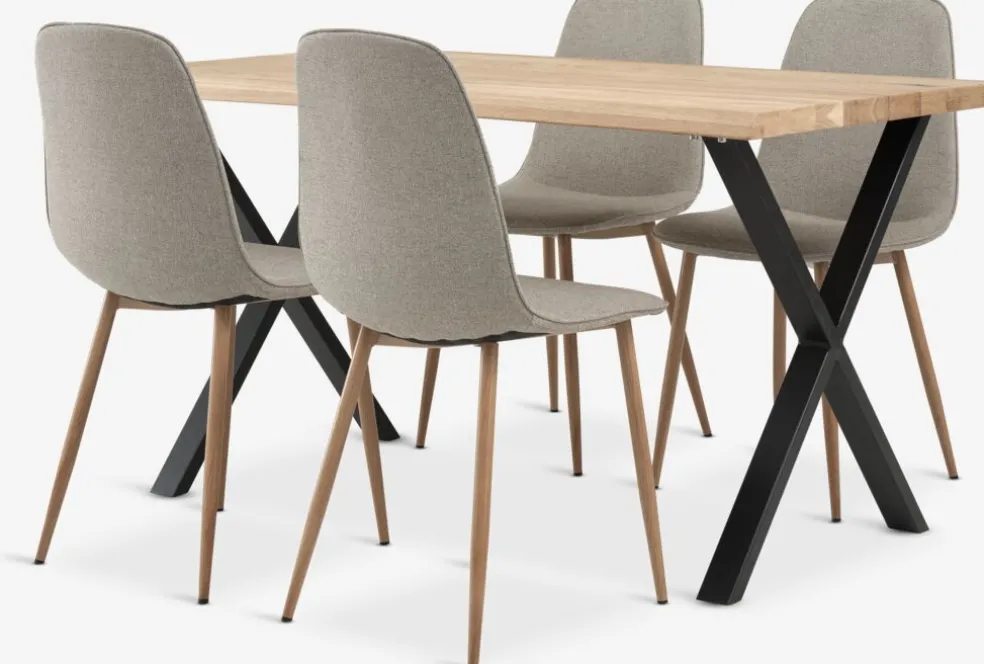 ROSLEV + BISTRUPROSLEV L140 table chêne naturel + 4 BISTRUP chaises sable