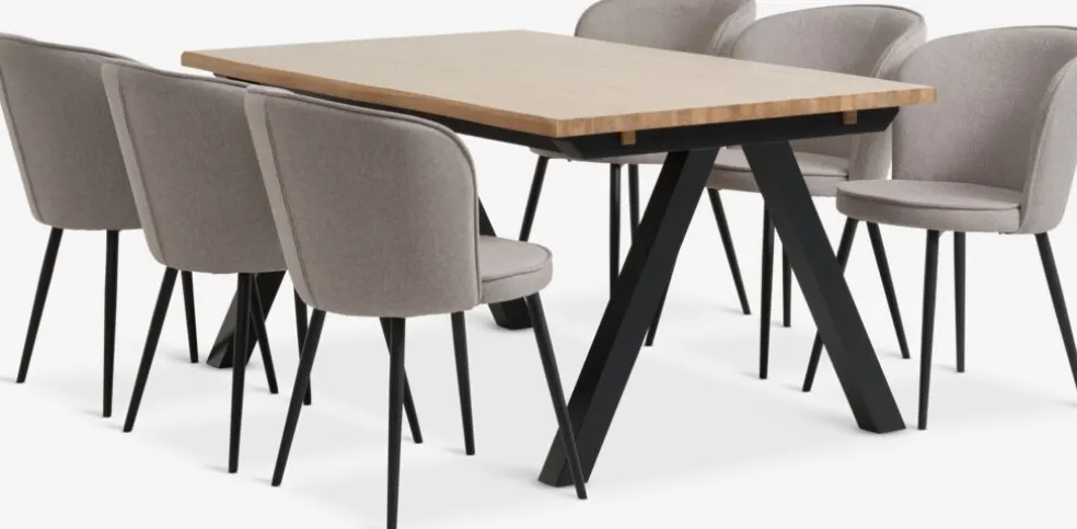 SANDBY + RISSKOVSANDBY L160 table chêne naturel + 4 RISSKOV chaises gris c.