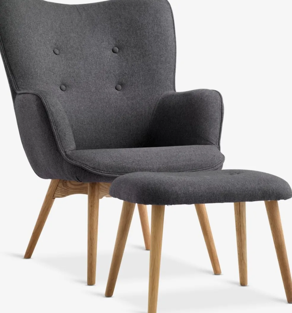 SKALBORGFauteuil/repose-pieds SKALBORG tissu gris foncé/chêne