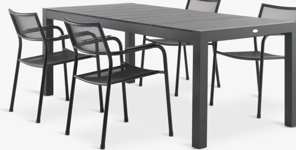 TYDAL + HEMSEDALTYDAL L208/272 table + 4 HEMSEDAL chaises noir