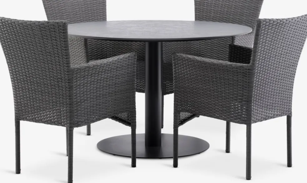 VAMDRUP + AIDTVAMDRUP Ø120 table + 4 AIDT chaises gris