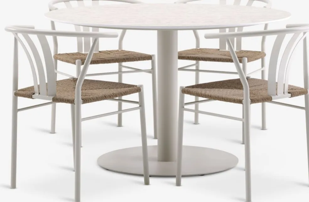 VAMDRUP + TAGMARKVAMDRUP Ø120 table + 4 TAGMARK chaises beige