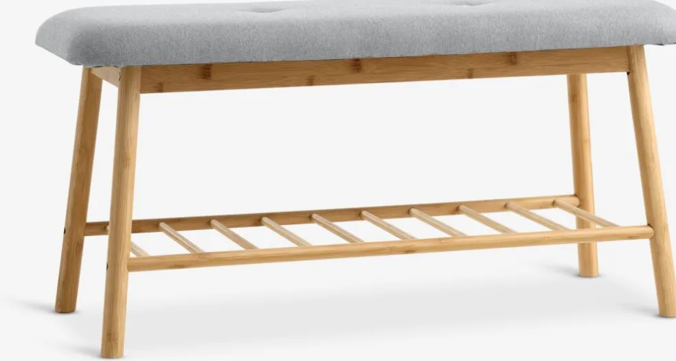 VANDSTEDBanc VANDSTED a/étagère tissu gris/bambou